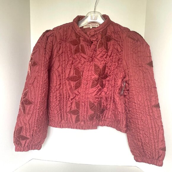 Free People Quinn Quilted Star Appliqué Jacket Cropped Boxy Oversized Rust Marsa - Picture 3 of 15